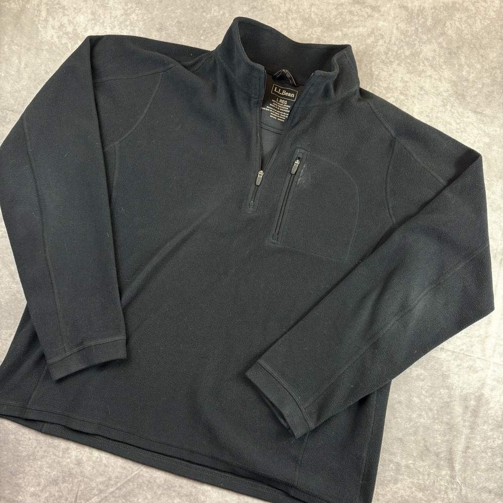 LL Bean Fleece Pullover Mens Large Black Quarter Zip Outdoor Trail Hiking FLAW